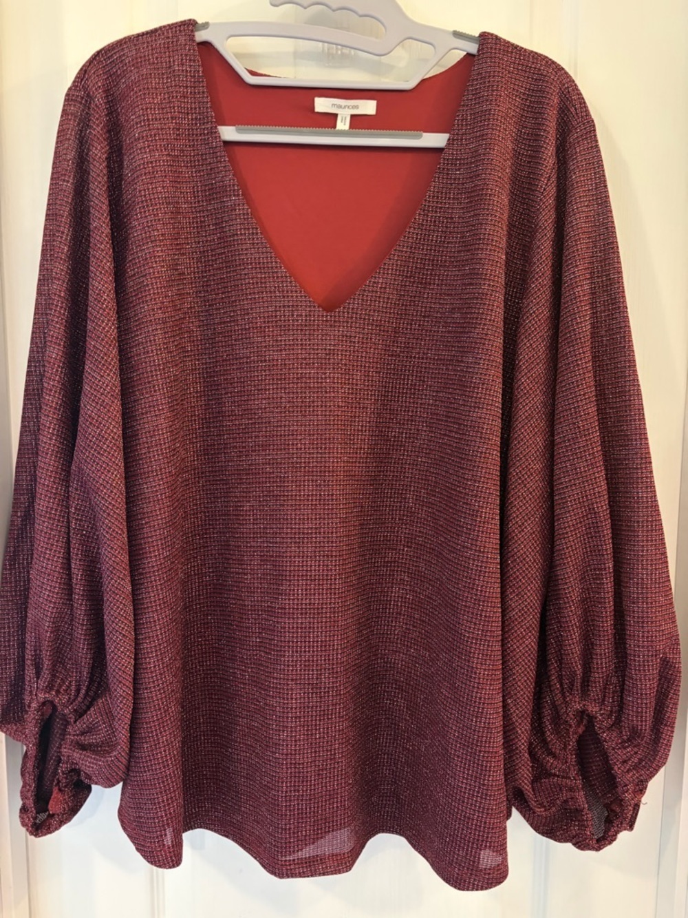 Maurices Burgundy V-Neck Balloon Sleeve Knit Top